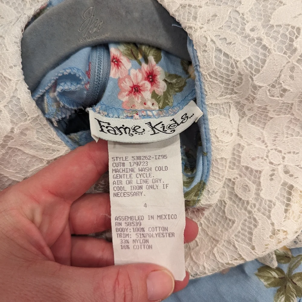 Vintage FAME KIDS Victorian floral dress with lace bib collar